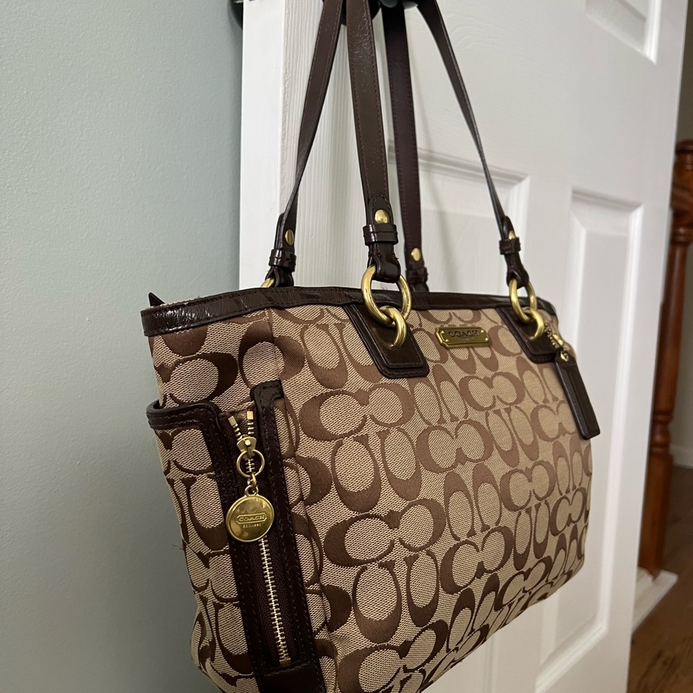 Coach Brown Signature Canvas Tote - Picture 3 of 12
